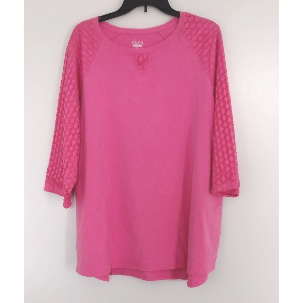Denim & Co Active Pink Lace 3/4 Sleeve Top Shirt Women's Size 2X Pre-owned